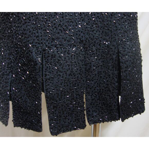 Beaded 1920s Style Dress Fringe Hem NWT SZ M Cocktail Sleeveless Black Silk - Picture 2 of 4